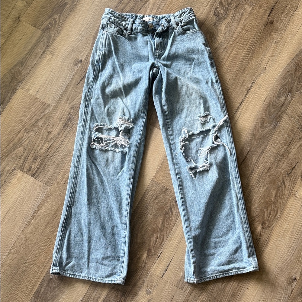 PacSun Light Blue Distressed Wide-Leg Jeans